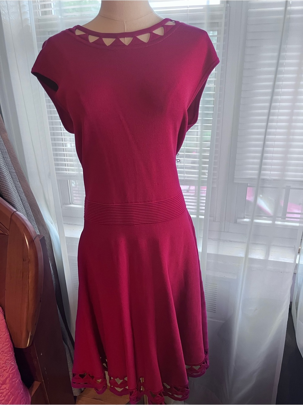 Ted Baker London Raspberry Cutout Neck Fit-and-Flare Midi Dress